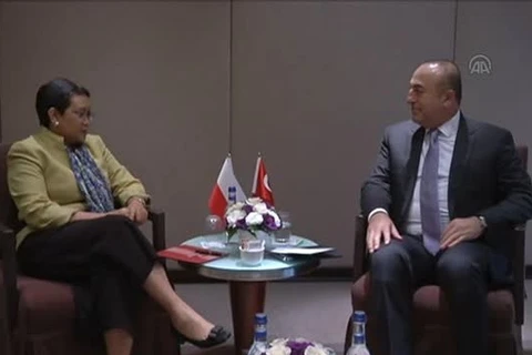 Bộ trưởng Ngoại giao Indonesia Retno Marsudi và người đồng cấp Thổ Nhĩ Kỳ Mevlut Cavusoglu. (Nguồn: haberler.com)