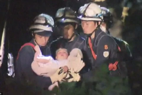 Giải cứu thành công bé gái bị kẹt suốt 6 giờ sau trận động đất. (Nguồn: Daily Mail)