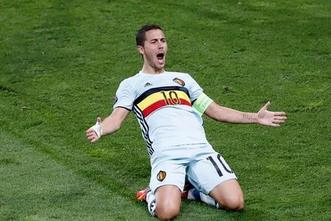 Hazard mang chiến thắng về cho đội tuyển Bỉ. (Nguồn: AP)