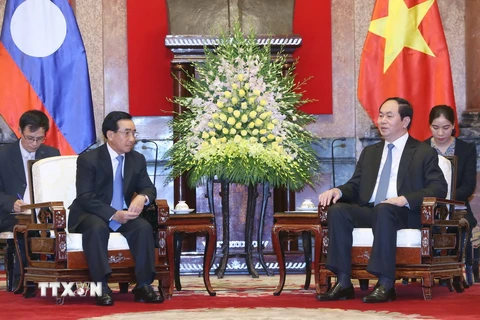 Chủ tịch nước Trần Đại Quang tiếp Phó Chủ tịch nước Cộng hòa Dân chủ Nhân dân Lào. (Ảnh: Nhan Sáng/TTXVN)