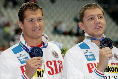 Hai vận động viên bơi lội của Nga là Nikia Lobinstev (trái) và Vladimir Morozov đã khiếu nại thành công trước đó. (Nguồn: AP)