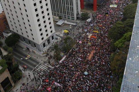 Biểu tình phản đối ở Sao Paulo. (Nguồn: AP)