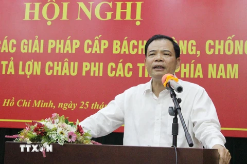 Bộ trưởng Bộ Nông nghiệp và Phát triển nông thôn Nguyễn Xuân Cường phát biểu khai mạc hội nghị. (Ảnh: Xuân Anh/TTXVN)