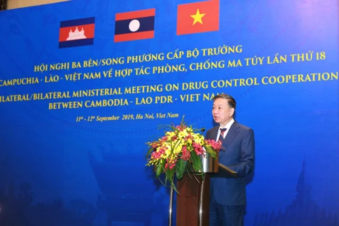 Đại tướng Tô Lâm, Bộ trưởng Bộ Công an phát biểu khai mạc Hội nghị. (Ảnh: Doãn Tấn/TTXVN)