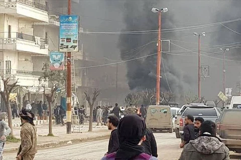 Hiện trường một vụ đánh bom ở Afrin. (Nguồn: aa.com.tr)