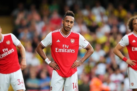 Aubameyang (giữa) lập cú đúp, nhưng Arsenal vẫn không chiến thắng. (Nguồn: Getty Images)