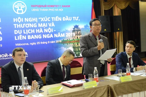 Ông Lê Hồng Thăng, Giám đốc Sở Công Thương thành phố Hà Nội, phát biểu tại hội nghị. (Ảnh: Duy Trinh-Trần Hiếu/TTXVN)