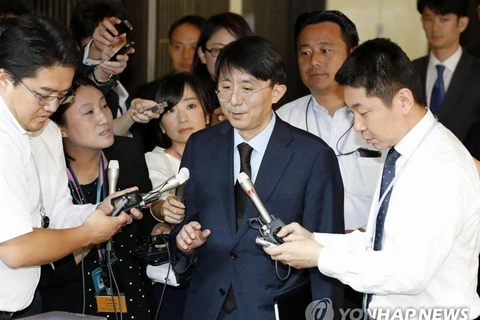 Vụ trưởng Các vấn đề châu Á-Thái Bình Dương thuộc Bộ Ngoại giao Hàn Quốc Kim Jung-han trả lời báo chí. (Nguồn: Yonhap)