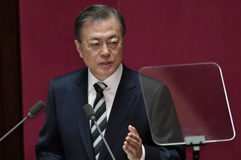 Uriminzokkiri đăng bài chỉ trích sau khi Tổng thống Hàn Quốc Moon Jae-in bày tỏ biết ơn sự ủng hộ của cộng đồng quốc tế. (Nguồn: AFP)
