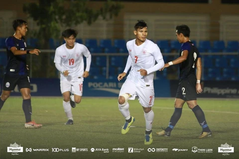 U22 Myanmar (áo trắng) vào bán kết môn bóng đá nam SEA Games 30. (Nguồn: MFF)