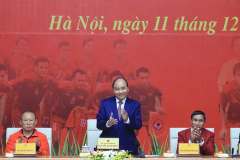 Thủ tướng Nguyễn Xuân Phúc tại buổi gặp. (Ảnh: Thống Nhất/TTXVN)