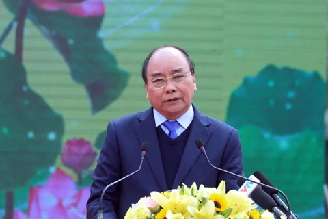 Thủ tướng Nguyễn Xuân Phúc phát biểu tại buổi lễ. (Ảnh: Thống Nhất/TTXVN)