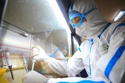 Kỹ thuật viên xét nghiệm mẫu virus COVID-19 tại phòng thí nghiệm ở Hành Dương, tỉnh Hồ Nam, Trung Quốc ngày 19/2. (Ảnh: AFP/TTXVN)