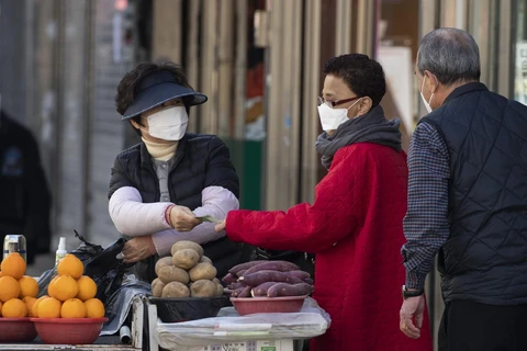 Người dân mua sắm tại một khu chợ ở Daegu, Hàn Quốc0. (Ảnh: THX/TTXVN)