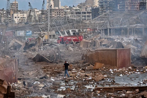 Hiện trường vụ nổ kinh hoàng ở Beirut. (Nguồn: AP)