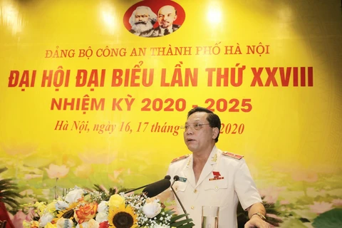Thiếu tướng Nguyễn Hải Trung, Giám đốc Công an Hà Nội phát biểu. (Ảnh: Doãn Tấn/TTXVN)