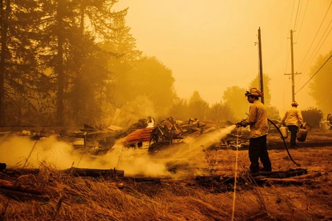 Cảnh đổ nát sau vụ cháy rừng tại Oregon, Mỹ, ngày 10/9/2020. (Ảnh: AFP/TTXVN)
