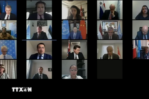 Đại diện các nước thành viên Hội đồng Bảo an Liên hợp quốc họp trực tuyến về vấn đề Syria chiều ngày 16/9. (Ảnh: Hữu Thanh/TTXVN)
