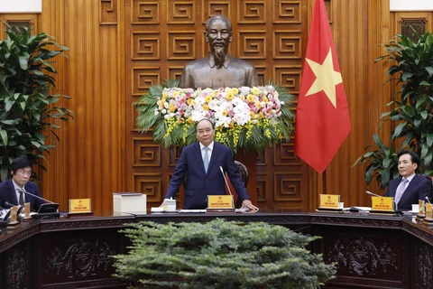 Thủ tướng Nguyễn Xuân Phúc phát biểu tại buổi tiếp. (Ảnh: Dương Giang/TTXVN)