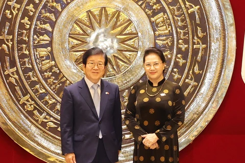Chủ tịch Quốc hội Nguyễn Thị Kim Ngân và Chủ tịch Quốc hội Hàn Quốc Park Byeong-Seug. (Ảnh: Trọng Đức/TTXVN)