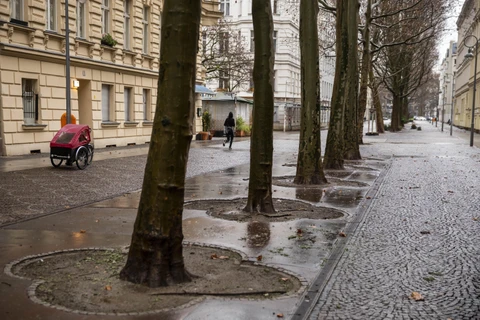 Cảnh vắng vẻ tại một tuyến phố ở Berlin, Đức trong bối cảnh các biện pháp hạn chế được áp dụng nhằm ngăn chặn sự lây lan của dịch COVID-19. (Ảnh: AFP/TTXVN)
