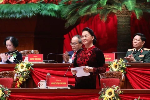 Chủ tịch Quốc hội Nguyễn Thị Kim Ngân cảm ơn tình cảm hữu nghị, sự hợp tác, ủng hộ của các tổ chức và bạn bè quốc tế đã dành cho Đảng Cộng sản Việt Nam và nhân dân Việt Nam. (Ảnh: TTXVN)