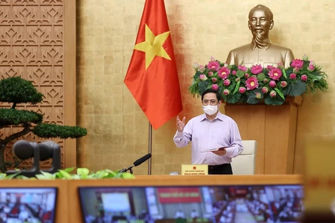 Thủ tướng Phạm Minh Chính phát biểu kết luận hội nghị. (Ảnh: Dương Giang/TTXVN)