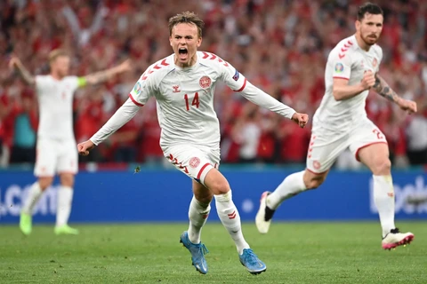 Đan Mạch lách khe cửa hẹp vào vòng 1/8 EURO 2020. (Ảnh: AFP/TTXVN)