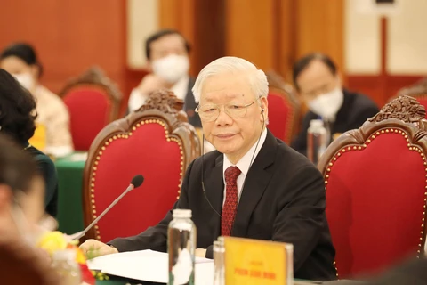 Tổng Bí thư Nguyễn Phú Trọng phát biểu tại hội đàm. (Ảnh: Phương Hoa/TTXVN)