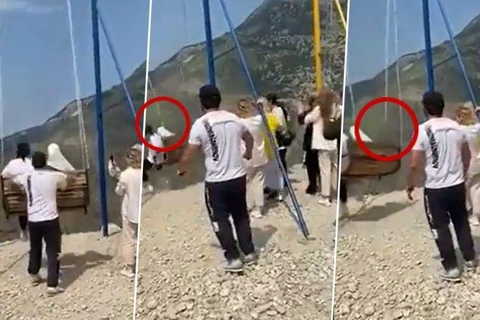 [Video] Hãi hùng xích đu bị đứt, 2 cô gái rơi xuống vách núi