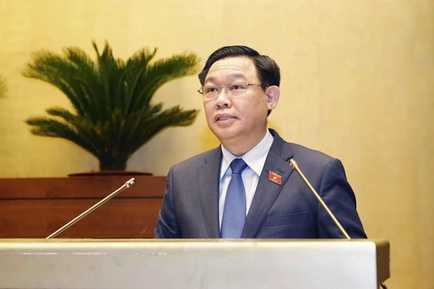 Chủ tịch Quốc hội Vương Đình Huệ phát biểu bế mạc kỳ họp. (Ảnh: Doãn Tấn/TTXVN)