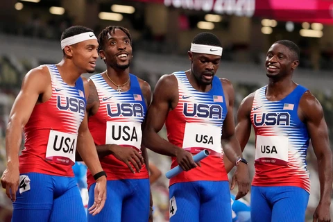 Mỹ giành tấm huy chương chạy tiếp sức 4x400m nam. (Nguồn: Getty Images)