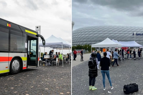 Người hâm mộ được tiêm vaccine trước khi vào sân Allianz Arena theo dõi Bayern thi đấu. (Nguồn: FcBayern)