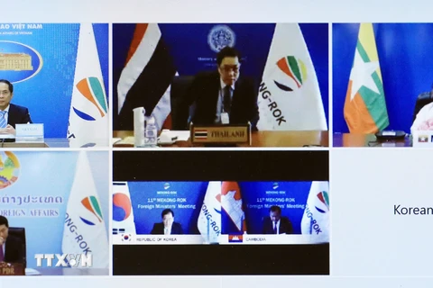 Hội nghị Bộ trưởng Mekong - Hàn Quốc lần thứ 11 theo hình thức trực tuyến. (Ảnh: Lâm Khánh/TTXVN)
