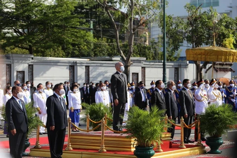 Quốc vương Campuchia Norodom Sihamoni chủ trì Lễ kỷ niệm. (Ảnh: Vũ Hùng/TTXVN)