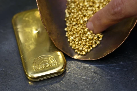 Vàng tại một tiệm kim hoàn ở Meyrin, gần Geneva, Thụy Sĩ. (Ảnh: AFP/TTXVN)