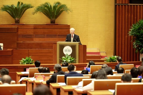 Tổng Bí thư Nguyễn Phú Trọng phát biểu chỉ đạo hội nghị Đối ngoại toàn quốc. (Ảnh: Phương Hoa - TTXVN)