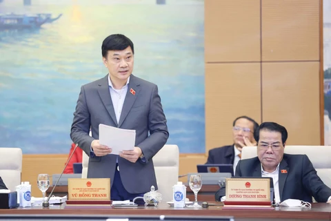 Chủ nhiệm Ủy ban Kinh tế của Quốc hội Vũ Hồng Thanh, Đại diện Đoàn giám sát trình bày báo cáo. (Ảnh: Doãn Tấn/TTXVN)