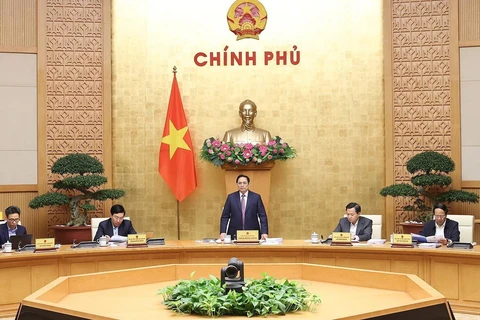 Thủ tướng Phạm Minh Chính chủ trì Phiên họp Chính phủ thường kỳ tháng 3. (Ảnh: Dương Giang/TTXVN)