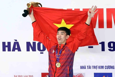 Nguyễn Huy Hoàng giành HCV nội dung bơi 800m tự do nam với thành tích 7 phút 57 giây 65. (Ảnh: Phạm Kiên/TTXVN)
