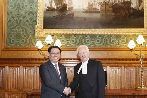 Chủ tịch Quốc hội Vương Đình Huệ và Chủ tịch Thượng viện Anh John Mcfall. (Ảnh: Doãn Tấn/TTXVN)