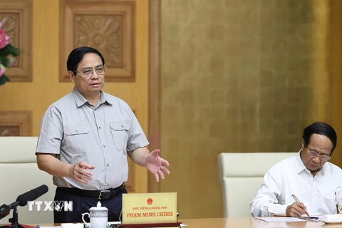 Hình ảnh Thủ tướng Phạm Minh Chính chủ trì họp ứng phó với bão số 4