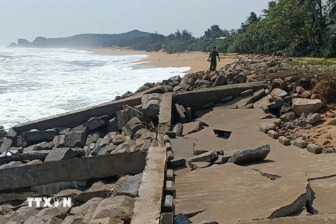 Quảng Ngãi: Triều cường đánh sập hàng chục mét kè biển