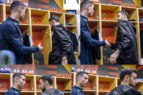 Bruno lạnh lùng khi chạm mặt Ronaldo ở tuyển Bồ Đào Nha