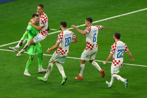Niềm vui chiến thắng của Croatia sau loạt sút luân lưu may rủi. (Nguồn: Reuters)