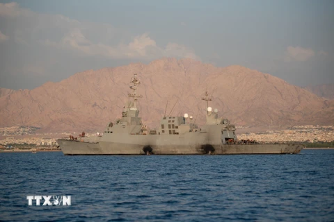 Tàu của Hải quân Israel tuần tra tại Biển Đỏ ngày 1/11/2023. (Ảnh: THX/TTXVN)