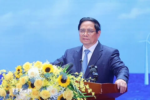 Thủ tướng Phạm Minh Chính phát biểu chỉ đạo Hội nghị triển khai nhiệm vụ ngành Dầu khí năm 2024. (Ảnh: Dương Giang/TTXVN)
