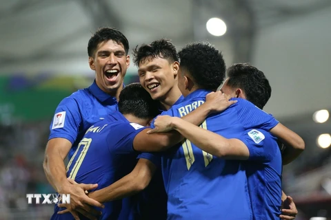Thái Lan đã giành vé vào vòng 1/8 Asian Cup 2023. (Ảnh: Hoàng Linh/TTXVN)