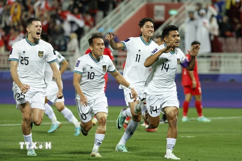 Indonesia giành vé cuối vào vòng 1/8 Asian Cup 2023. (Ảnh: AFP/TTXVN)