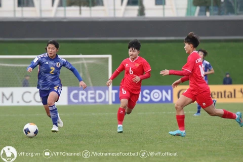 U20 Nữ Việt Nam (áo đỏ) khó làm nên bất ngờ trước U20 Nữ Triều Tiên. (Nguồn: VFF)